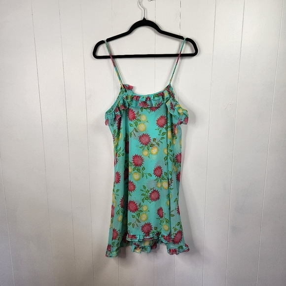 Vintage Blue Floral Nightie Lingerie Sheer Slip Dress 90s Y2K Mini Romantic cute - Picture 3 of 10